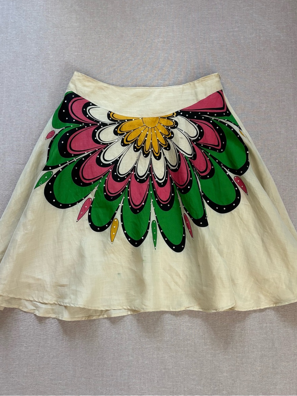 Anne Carson vintage rhinestone studded floral linen coquette skirt Size 12